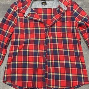 LEE Mens 2 Extra‎ Large Flannel Shirt Red Check Long Sleeve 2XL